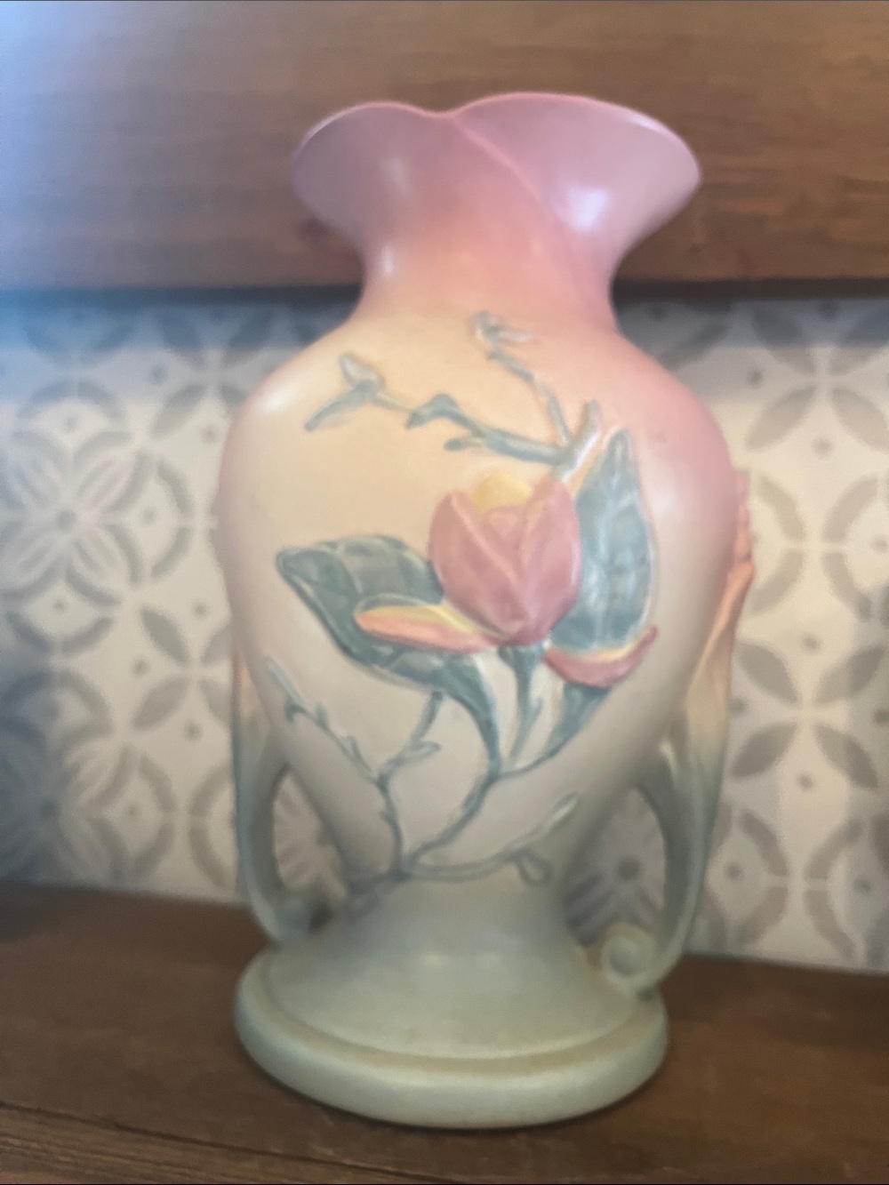 Hand-Painted Pink and Yellow Floral Ceramic Vase - Picture 4 of 8